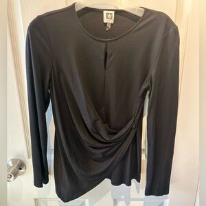 Anne Klein Woman Blouse Black Sz S MSRP $99 Ruched Side Nice preppy, casual